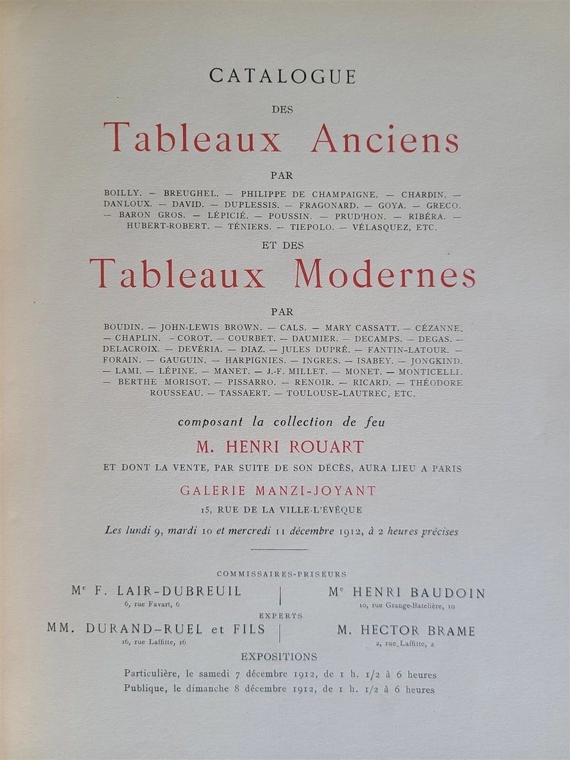 1912 ART COLLECTION of HENRI ROUART CATALOG antique 2 VOLUMES illustrated FOLIO - 2