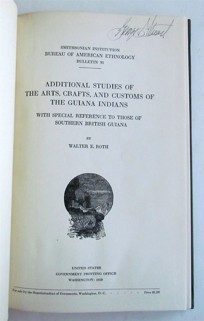 1929 BUREAU of AMERICAN ETHNOLOGY by J. POWELL antique CUSTOMS of GUIANA INDIANS: Printed in 1829 Size 6 by 9 1/4" Illustrated in color & b/w. Very good condition. Text in English Reserve: $93.00 Shipping: Domestic: Flat-rate of $25.00 to anywhere within the contiguous U.S.