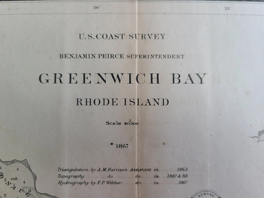 1867 CHART OF GREENWICH BAY RHODE ISLAND antique - 2