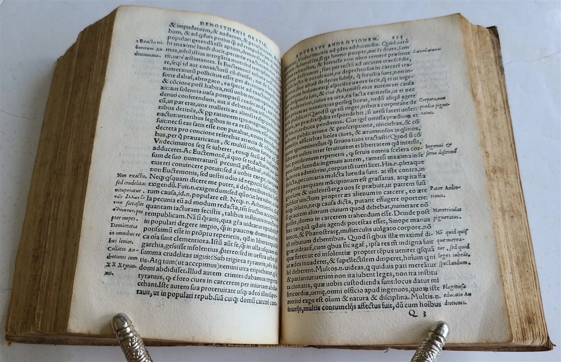 1550 POLITICAL SPEECHES by DEMOSTHENES antique VELLUM BOUND rare - 10