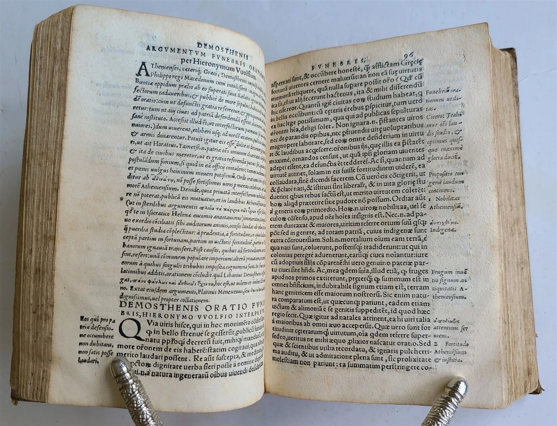 1550 POLITICAL SPEECHES by DEMOSTHENES antique VELLUM BOUND rare - 7