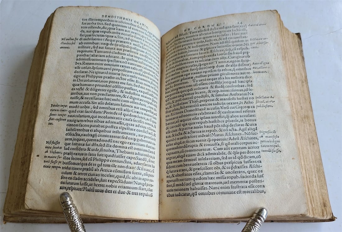 1550 POLITICAL SPEECHES by DEMOSTHENES antique VELLUM BOUND rare - 8