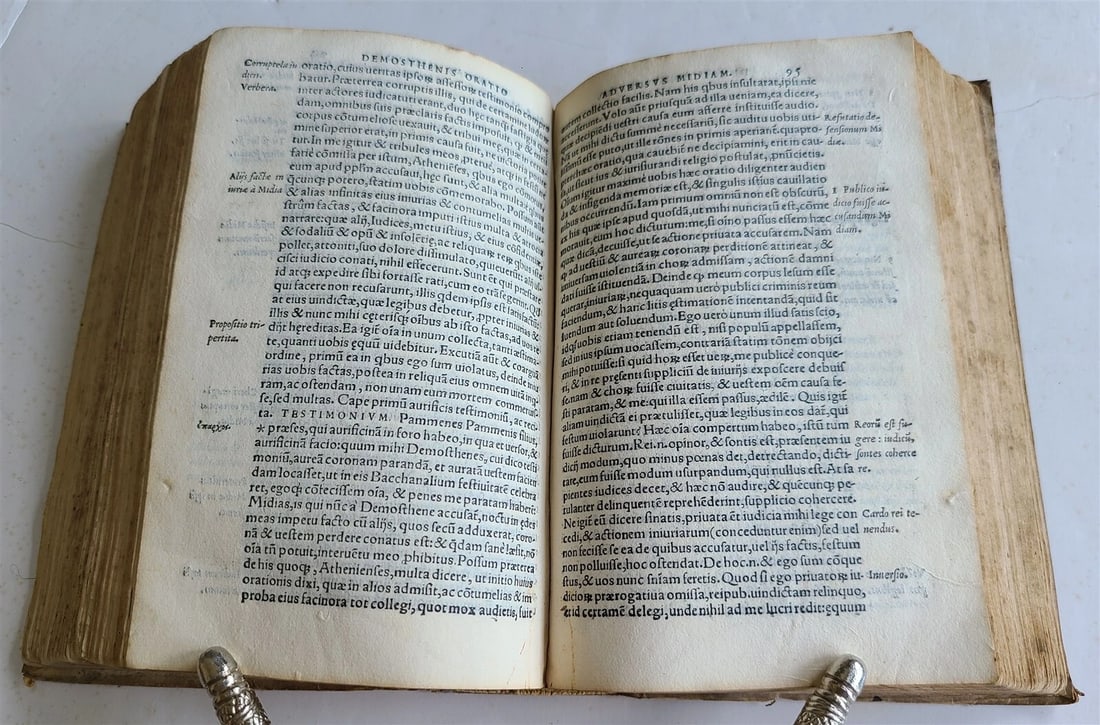 1550 POLITICAL SPEECHES by DEMOSTHENES antique VELLUM BOUND rare - 9