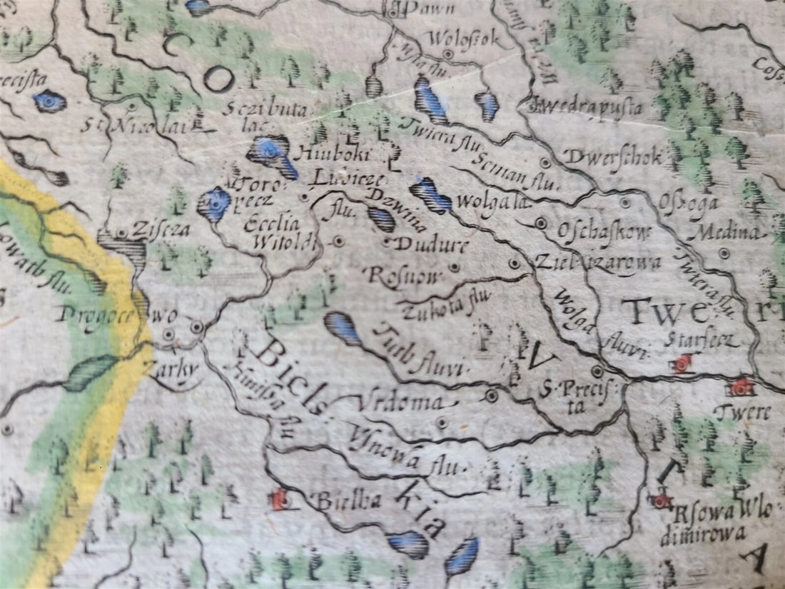 1607 MAP OF MOSCOVIA RUSSIA ANTIQUE from Mercator-Hondius Atlas HAND COLORED - 4