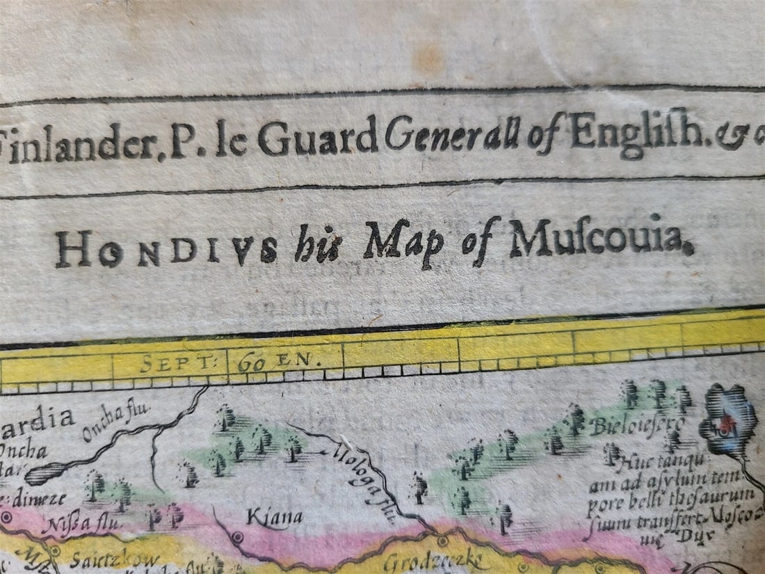 1607 MAP OF MOSCOVIA RUSSIA ANTIQUE from Mercator-Hondius Atlas HAND COLORED - 5