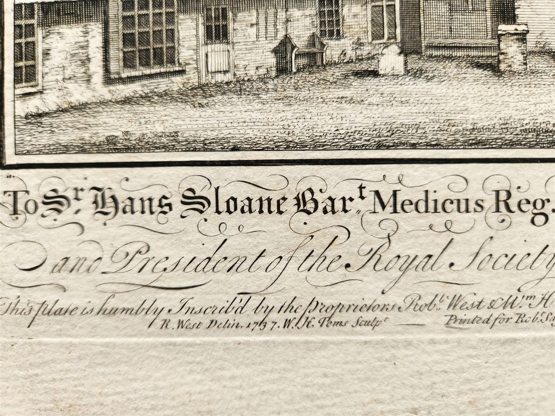 1730s ENGRAVING antique West Prospect of the Church of St Bartholomew the Great - 2