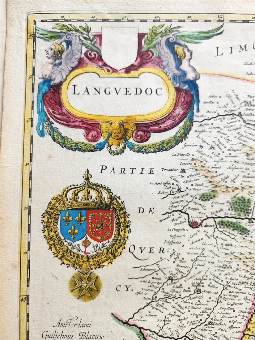 1640 MAP of FRANCE LANGUEDOC by WILLEM BLAEU antique AUTHENTIC hand colored - 2