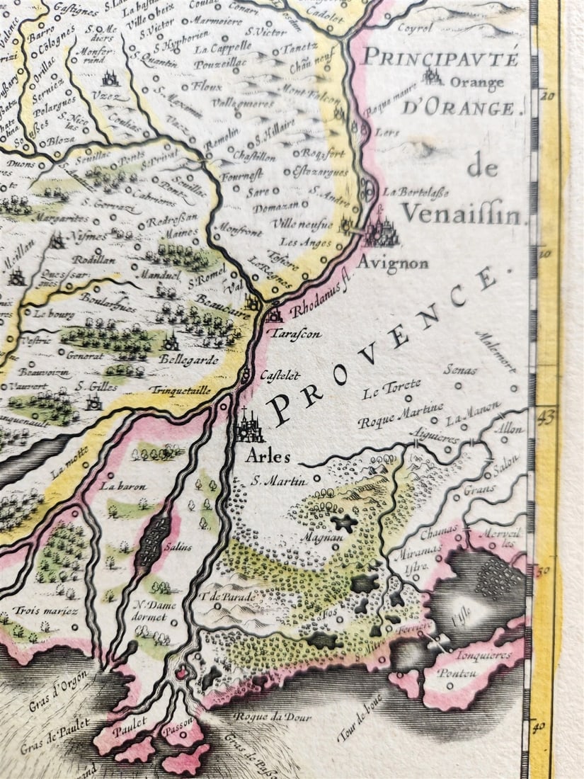 1640 MAP of FRANCE LANGUEDOC by WILLEM BLAEU antique AUTHENTIC hand colored - 4