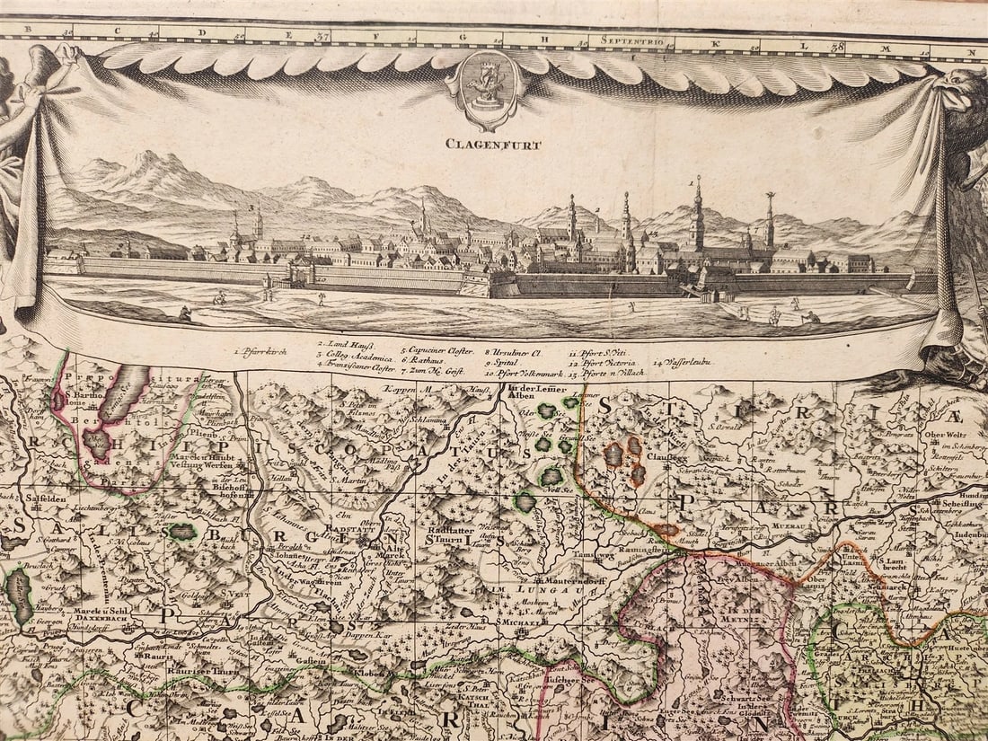 1750 AUSTRIA antique MAP CARINTHIA DUCATUS w/ town of Klagenfurt - 3