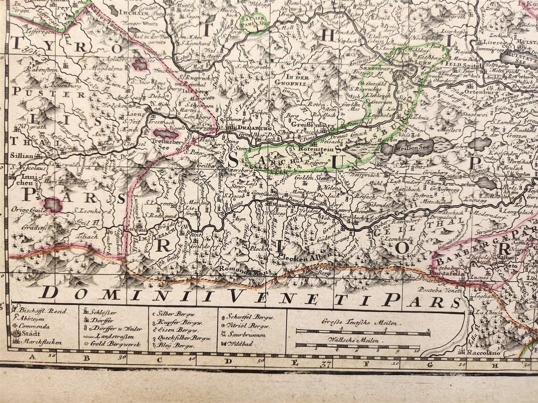 1750 AUSTRIA antique MAP CARINTHIA DUCATUS w/ town of Klagenfurt - 4