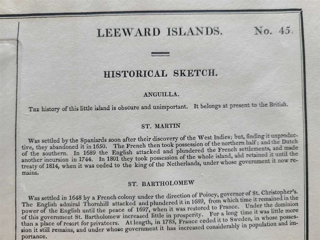 1822 MAP of LEEWARD ISLANDS GEOGRAPHICAL STATISTICAL HISTORICAL antique 17.5x22" - 3
