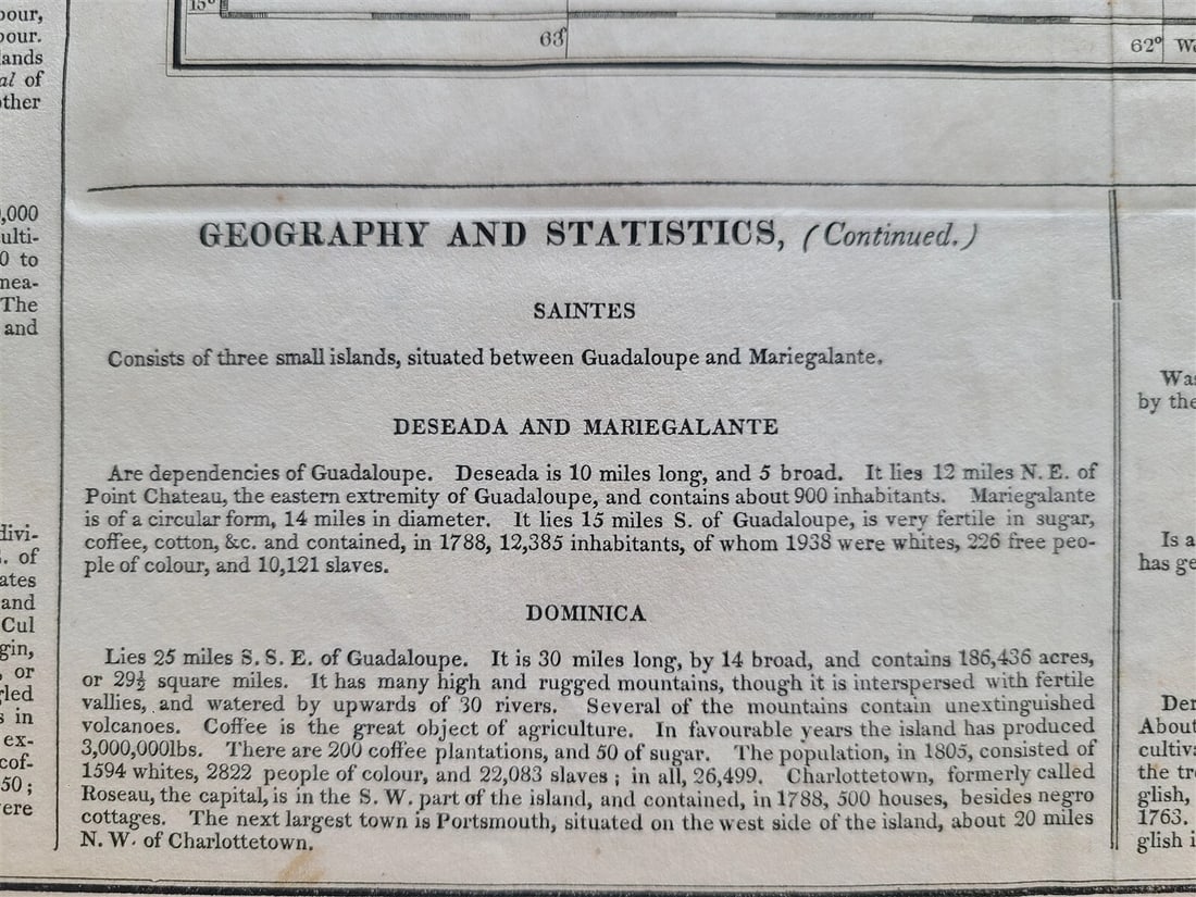 1822 MAP of LEEWARD ISLANDS GEOGRAPHICAL STATISTICAL HISTORICAL antique 17.5x22" - 4
