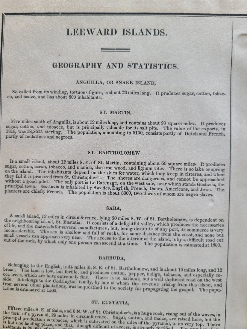 1822 MAP of LEEWARD ISLANDS GEOGRAPHICAL STATISTICAL HISTORICAL antique 17.5x22" - 5