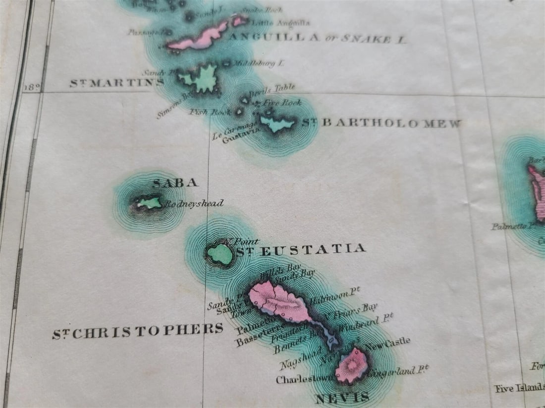 1822 MAP of LEEWARD ISLANDS GEOGRAPHICAL STATISTICAL HISTORICAL antique 17.5x22" - 6