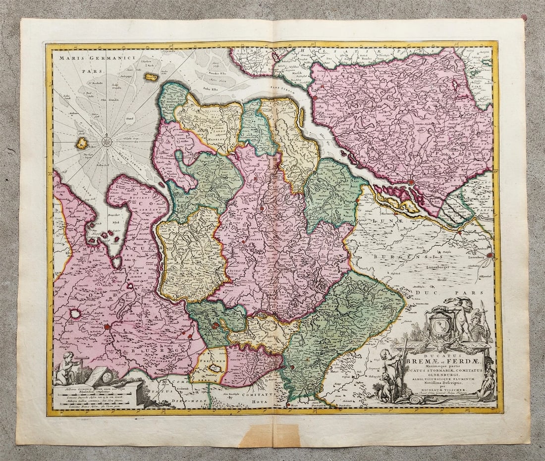 1720s GERMANY BREMAE et FERDAE antique Nicolaum Visscher MAP by PETER SHENK Jr. (1 of 6)