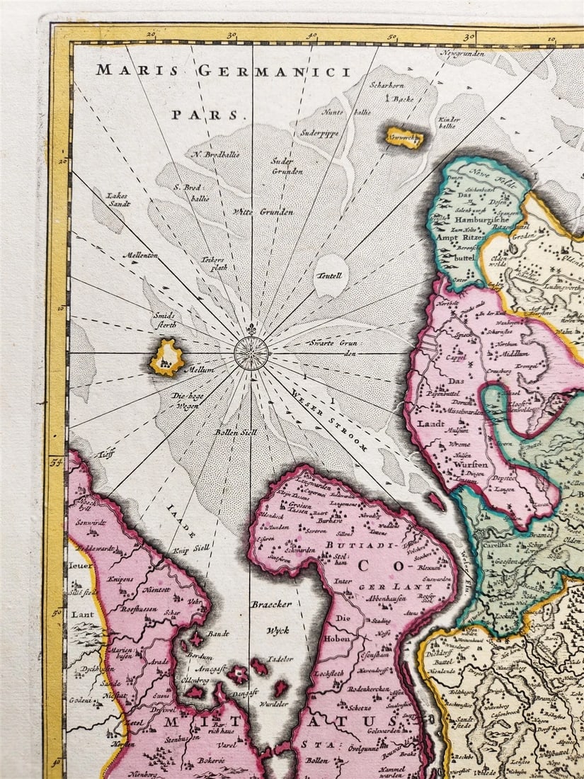 1720s GERMANY BREMAE et FERDAE antique Nicolaum Visscher MAP by PETER SHENK Jr. - 3