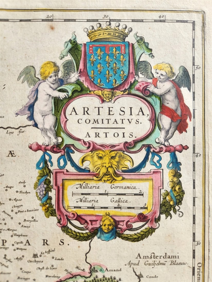 1640 MAP of FRANCE ARTESIA ARTOIS by WILLEM BLAEU antique AUTHENTIC hand colored - 2