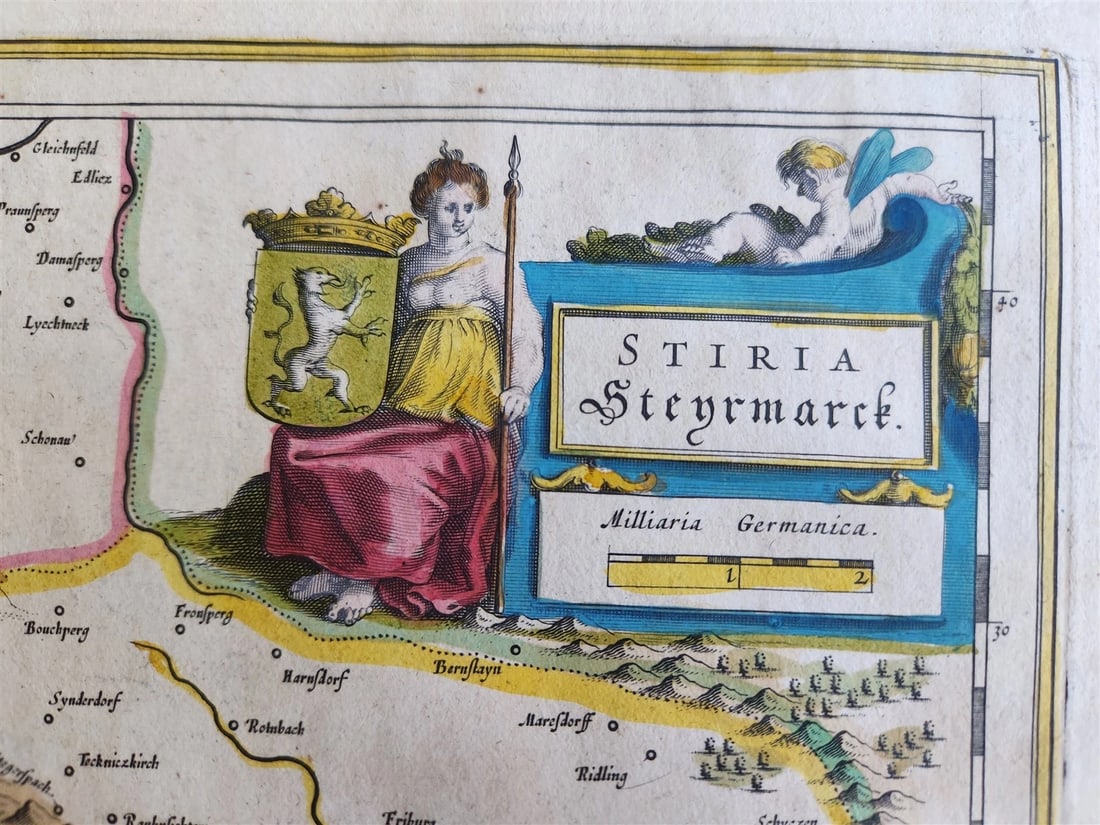 1640 MAP of STYRIA AUSTRIA by WILLEM BLAEU antique AUTHENTIC hand colored - 3