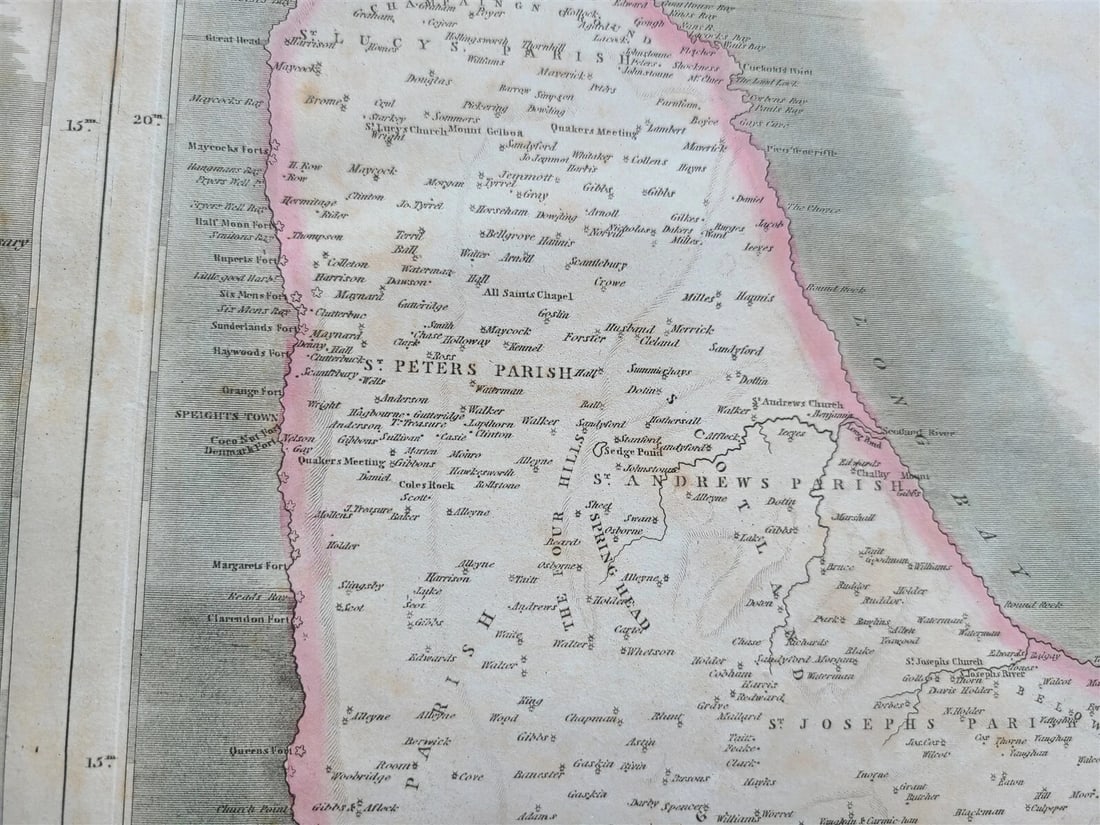 1814 MAP of WEST INDIA ISLANDS Carribean ST. VINCENT & BARBADOS antique 21 x 28" - 6