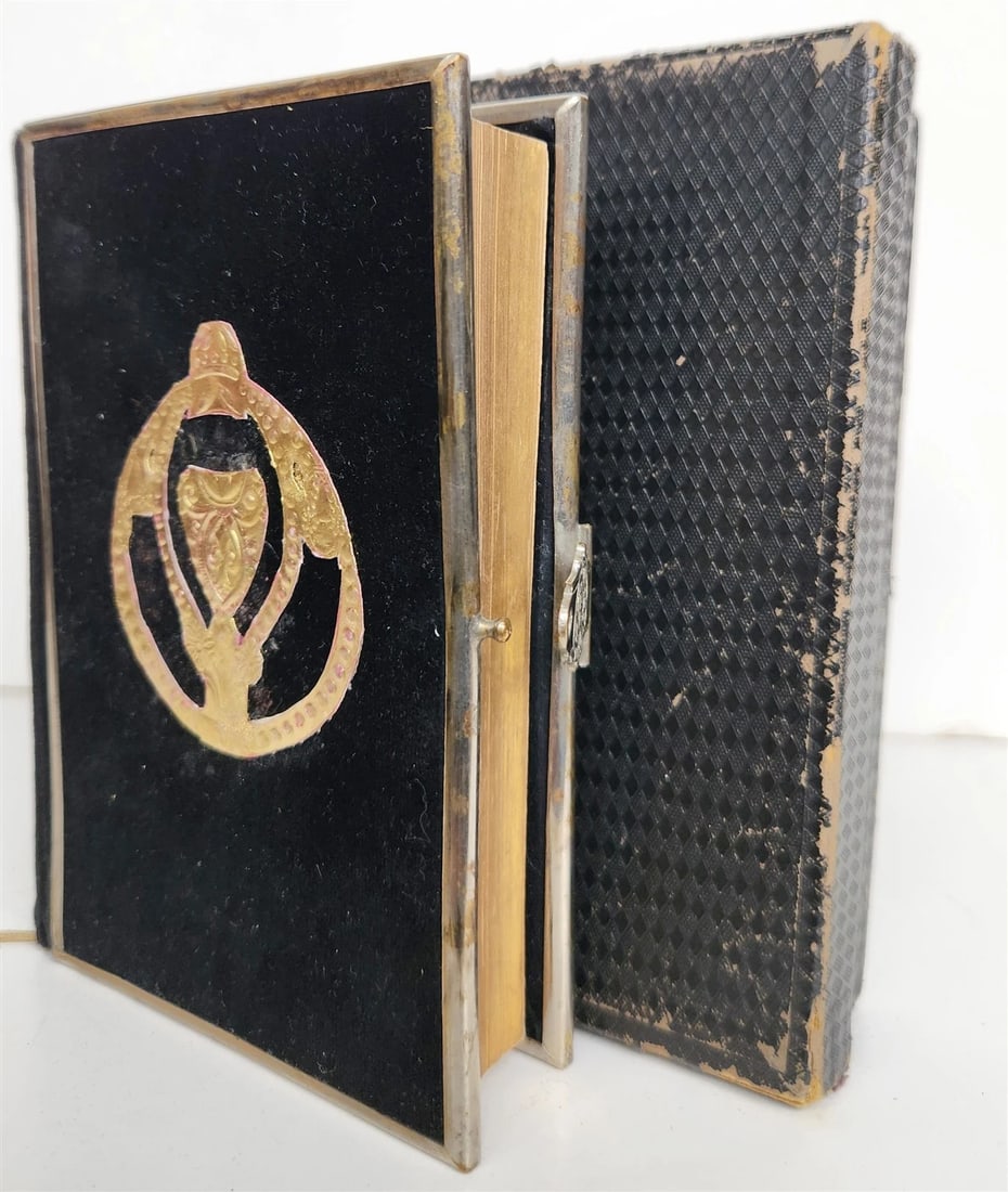 1902 HYMNAL in GERMAN antique DECORATIVE VELVET BINDING w/ METAL EDGES - 3