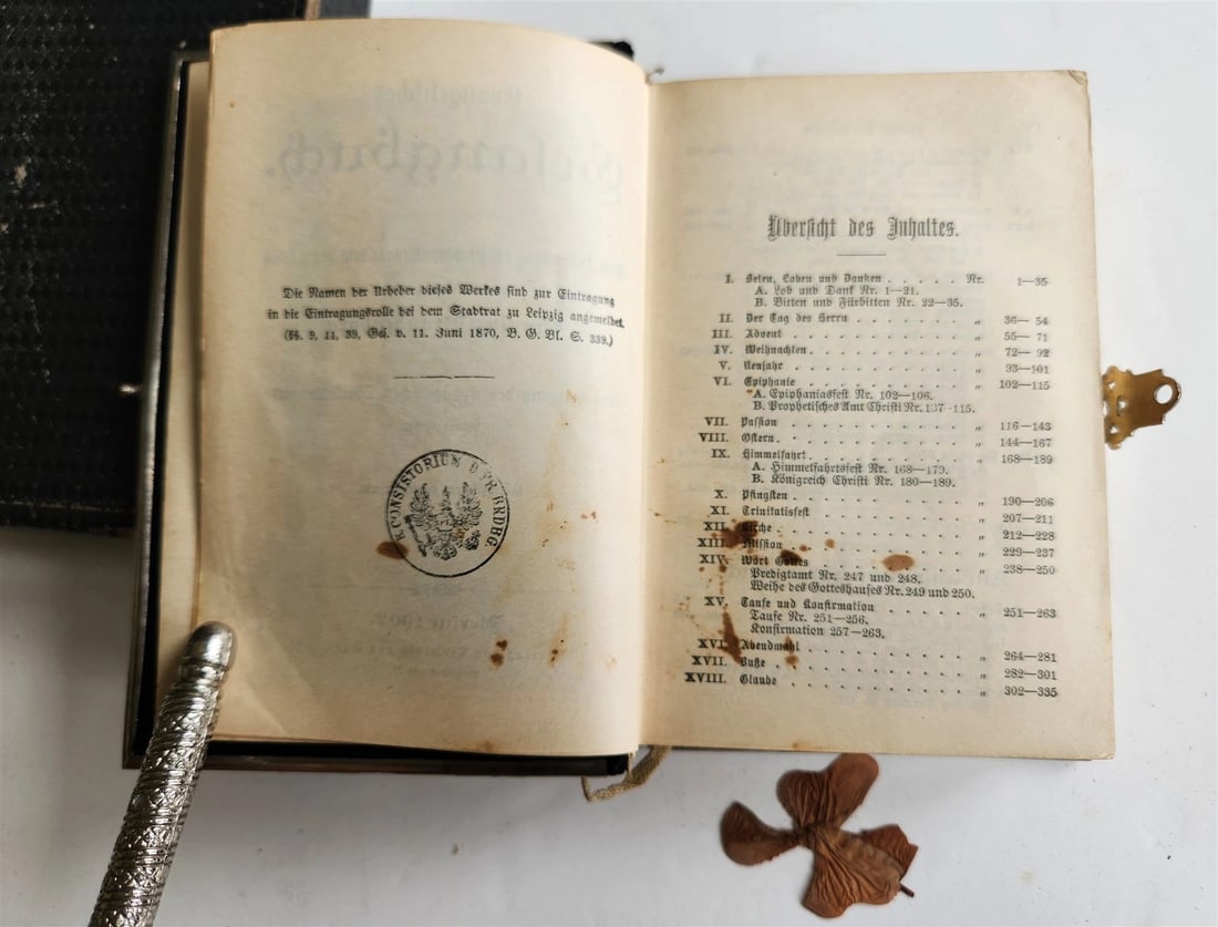 1902 HYMNAL in GERMAN antique DECORATIVE VELVET BINDING w/ METAL EDGES - 8