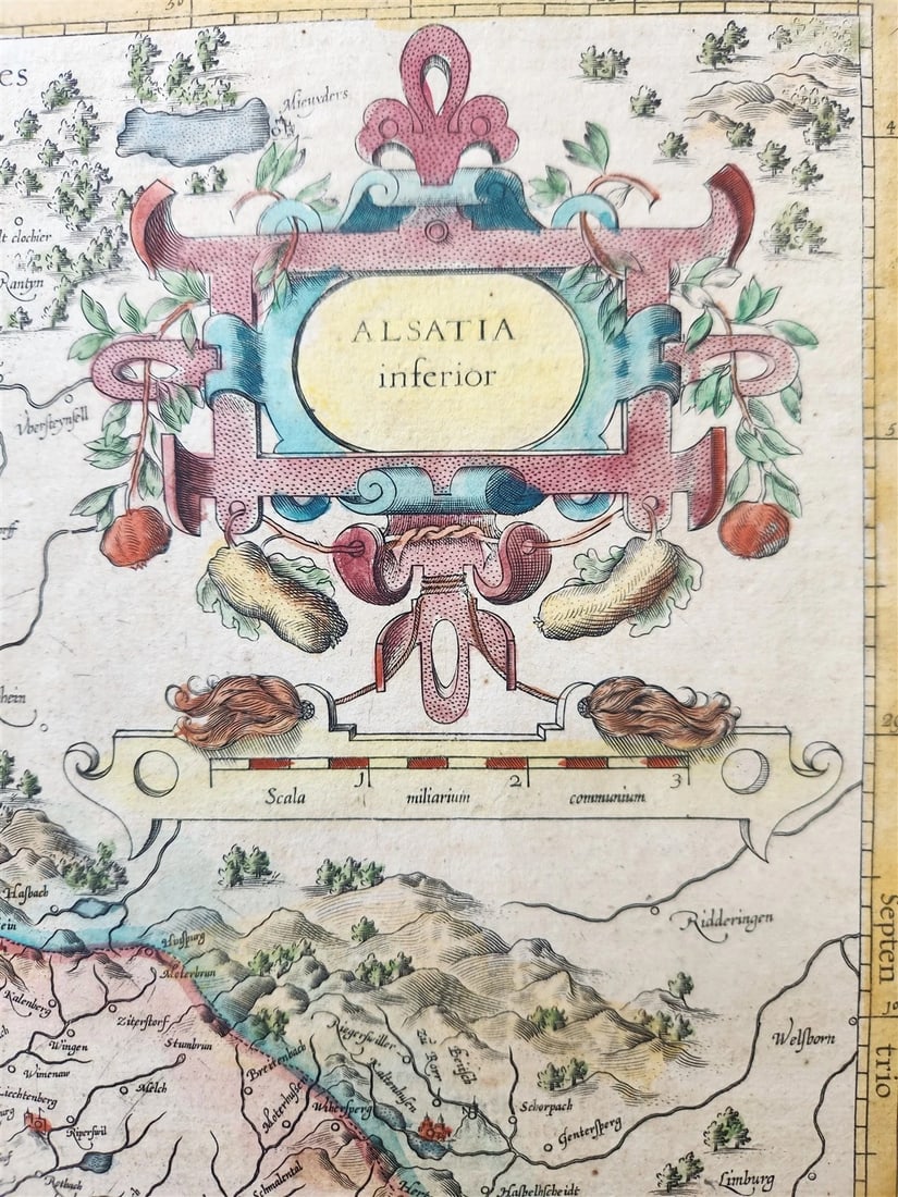 1630s ALSACE FRANCE antique MAP by GERARD MERCATOR L'ALSATIA INFERIOR - 2