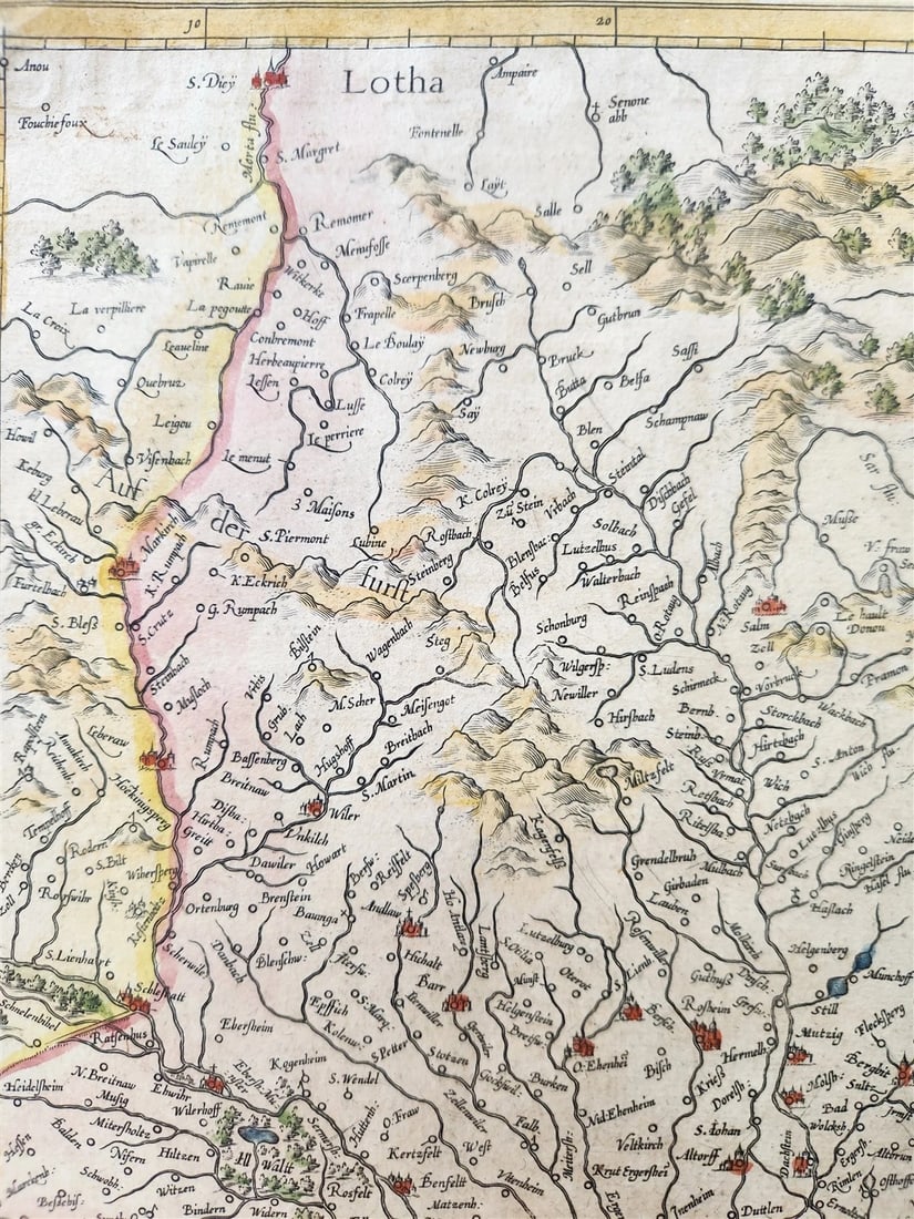 1630s ALSACE FRANCE antique MAP by GERARD MERCATOR L'ALSATIA INFERIOR - 3