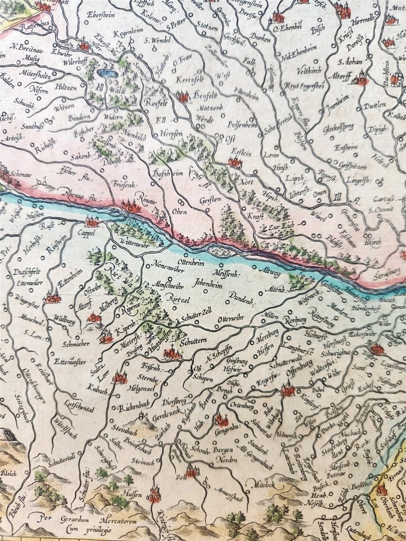 1630s ALSACE FRANCE antique MAP by GERARD MERCATOR L'ALSATIA INFERIOR - 5