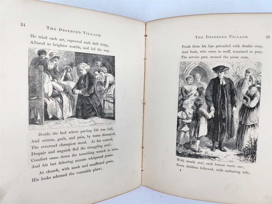 1880s DESERTED VILLAGE Goldsmith VELVET BINDING METAL TITLE antique ILLUSTRATED - 10