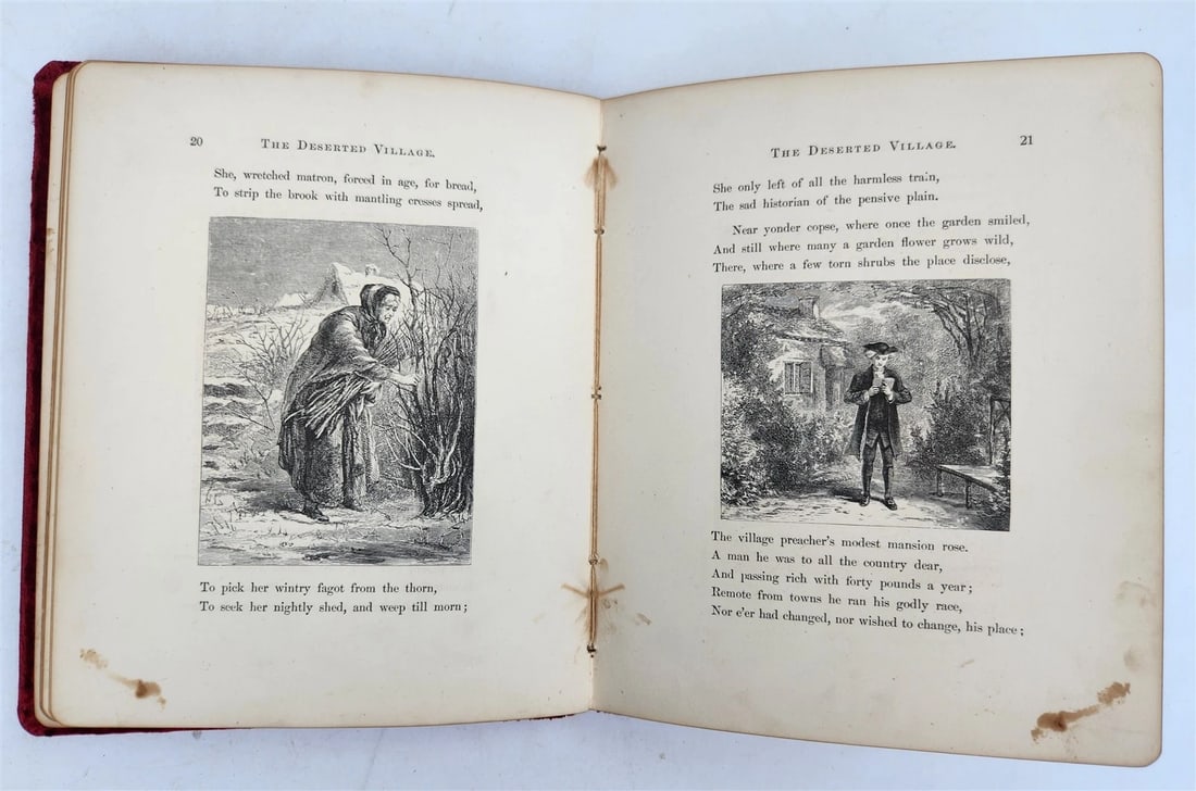 1880s DESERTED VILLAGE Goldsmith VELVET BINDING METAL TITLE antique ILLUSTRATED - 12