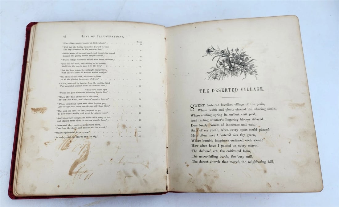 1880s DESERTED VILLAGE Goldsmith VELVET BINDING METAL TITLE antique ILLUSTRATED - 13