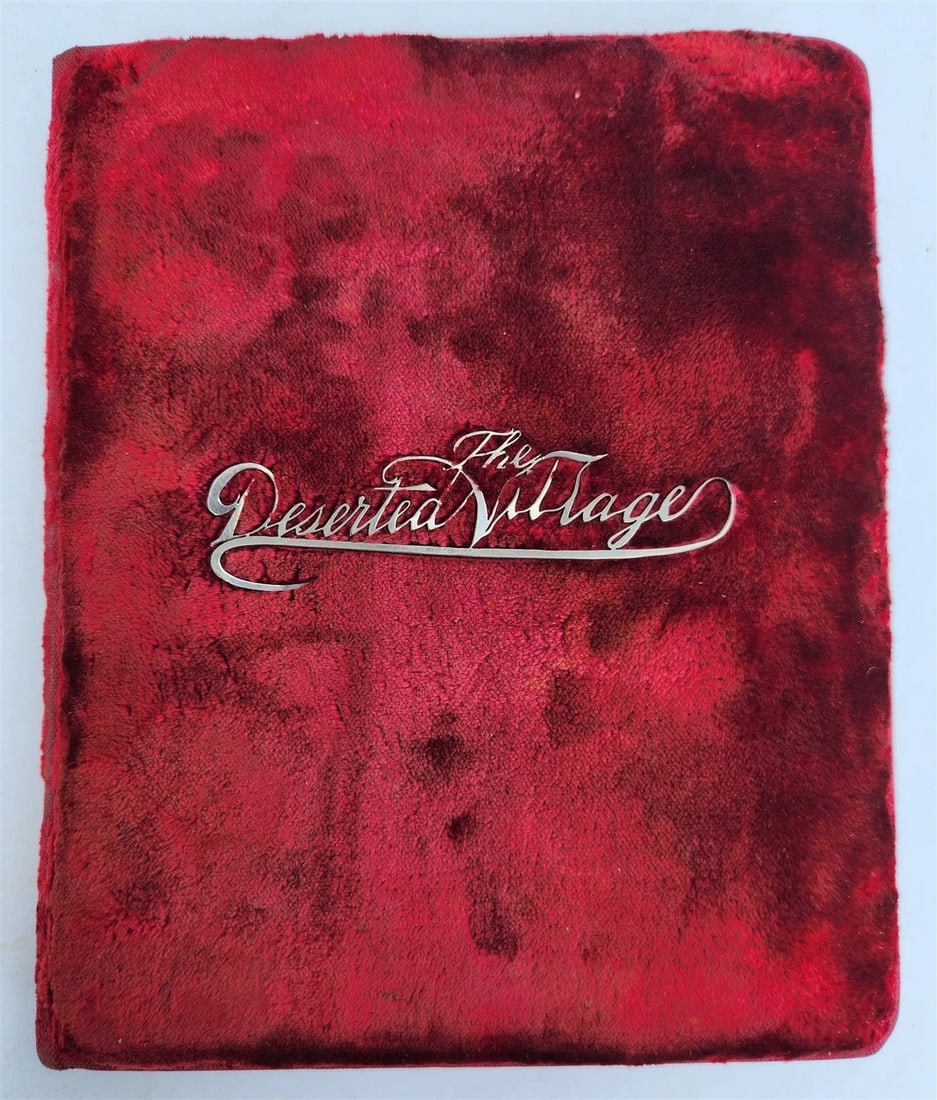 1880s DESERTED VILLAGE Goldsmith VELVET BINDING METAL TITLE antique ILLUSTRATED: DESERTED VILLAGE by Oliver Goldsmith with illustrations by Hammat Billings Philadelphia; n.d. (c. 1880s) Size 6 1/2 by 7 3/4 inches Period velvet binding with metal title. Silk endpapers. All edges