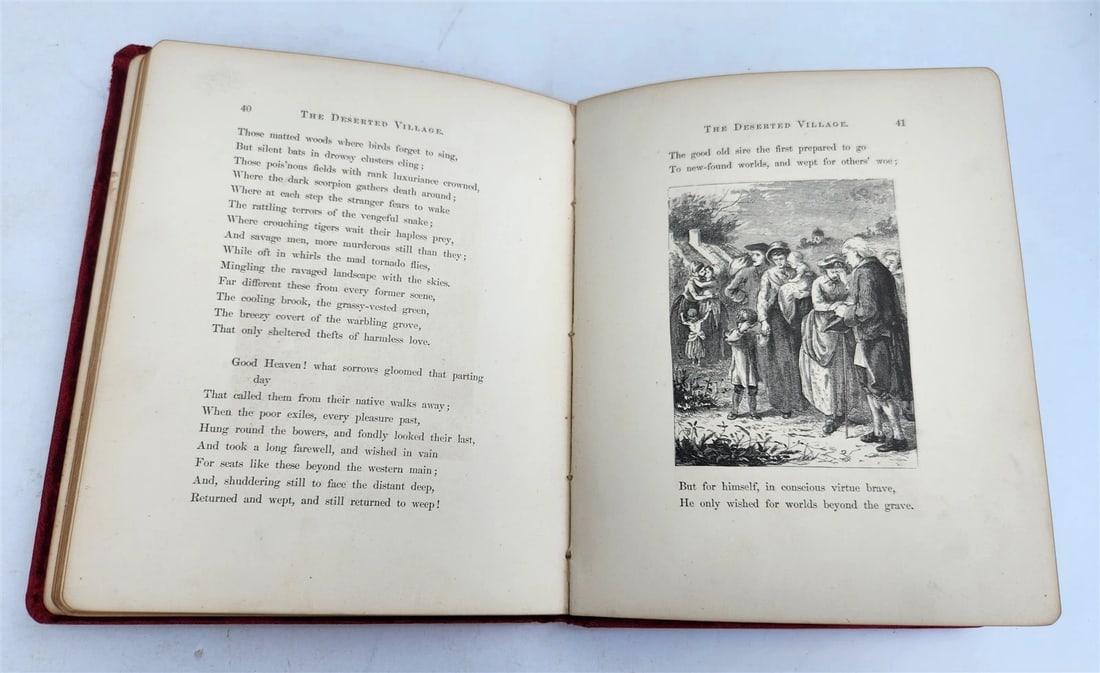 1880s DESERTED VILLAGE Goldsmith VELVET BINDING METAL TITLE antique ILLUSTRATED - 4