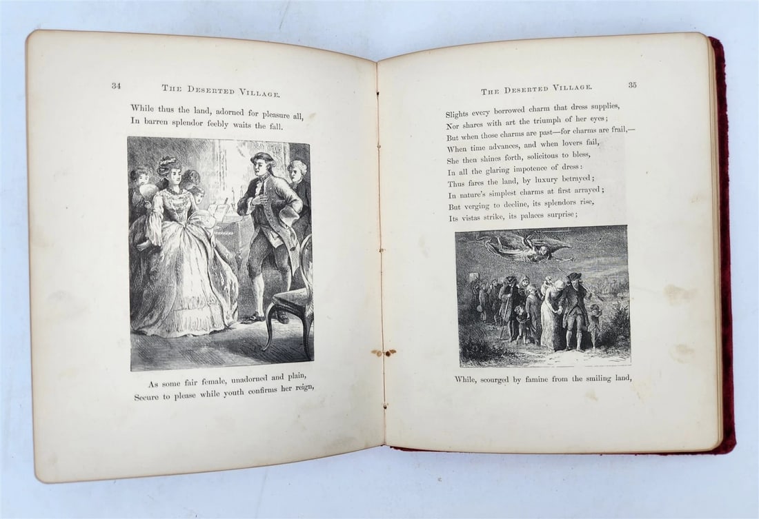 1880s DESERTED VILLAGE Goldsmith VELVET BINDING METAL TITLE antique ILLUSTRATED - 7