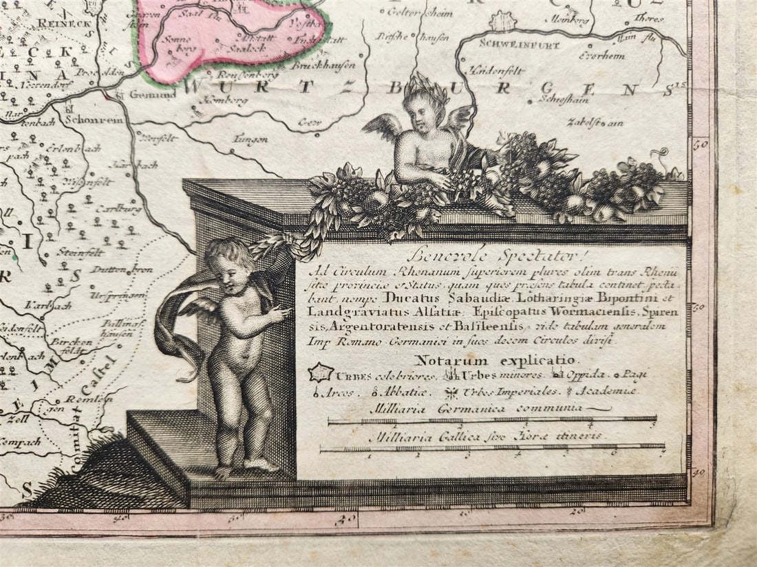 1720s GERMANY antique MAP Frankfurt Cassel Hirschfeld Fulda Darmstadt Nassaw - 2