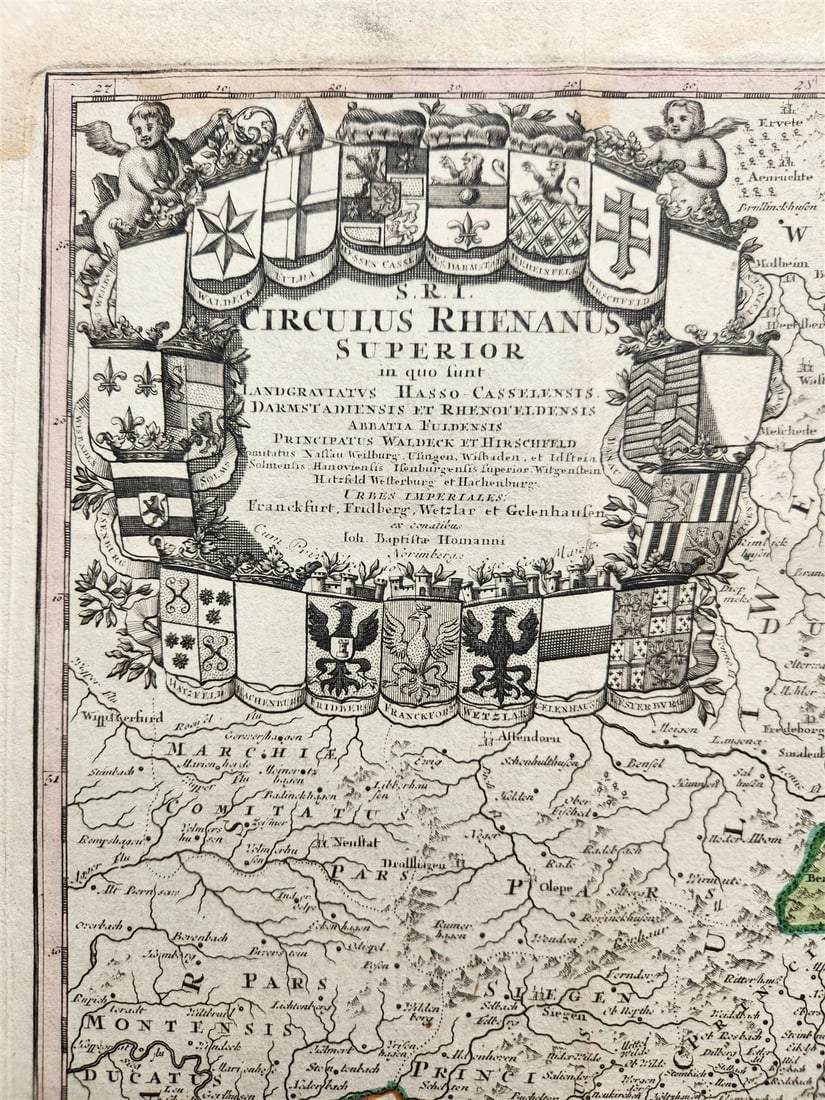 1720s GERMANY antique MAP Frankfurt Cassel Hirschfeld Fulda Darmstadt Nassaw - 3