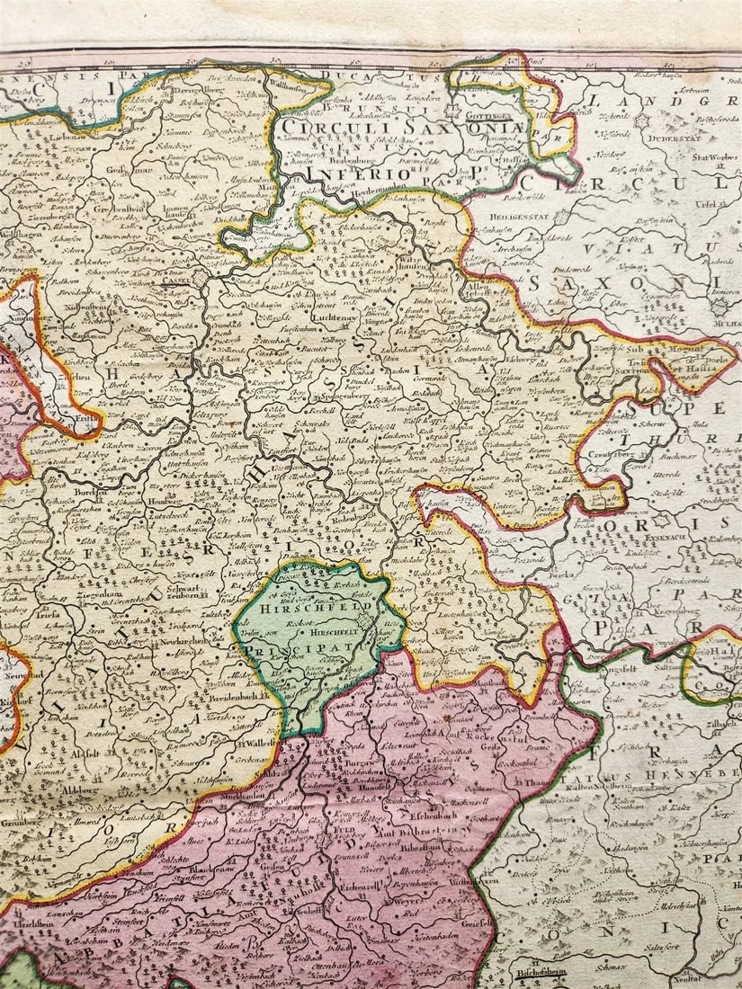 1720s GERMANY antique MAP Frankfurt Cassel Hirschfeld Fulda Darmstadt Nassaw - 4