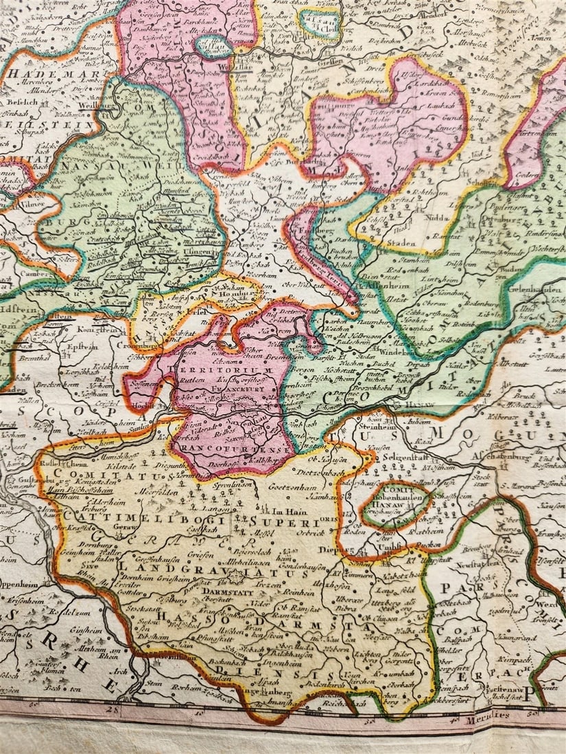 1720s GERMANY antique MAP Frankfurt Cassel Hirschfeld Fulda Darmstadt Nassaw - 5