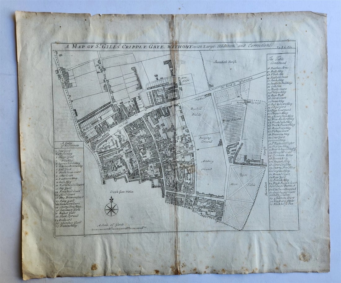 1754 LONDON antique MAP of ST.GILES'S CRIPPLE GATE copper engraving: A MAP of ST.GILES'S CRIPPLE GATE without with large additions and corrections. Stow, John (1525-1605); Strype, John (1643-1737) [London; 1754] Copper engraving Size (including margins): 15 1/4 by 17