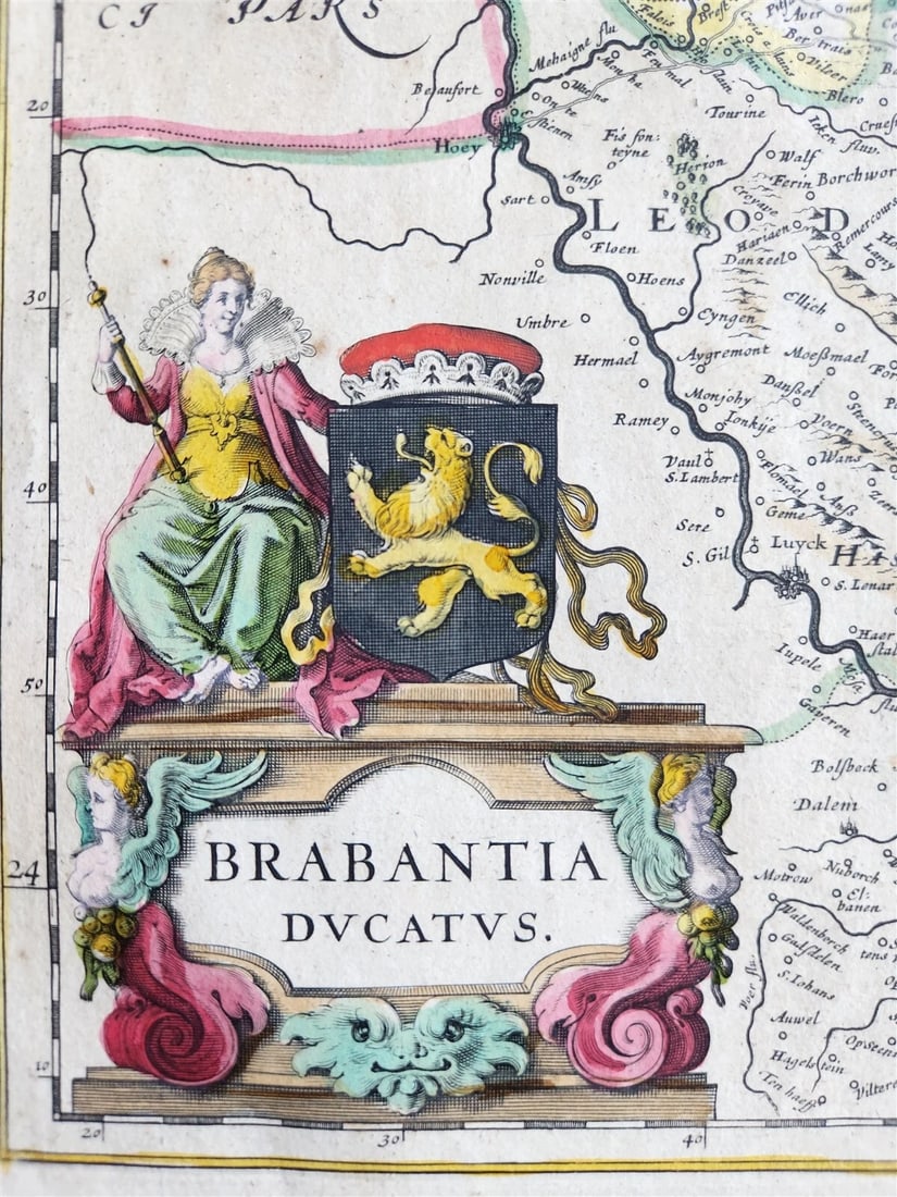 1640 BRABANT BELGIUM MAP by WILLEM BLAEU antique AUTHENTIC hand colored - 3