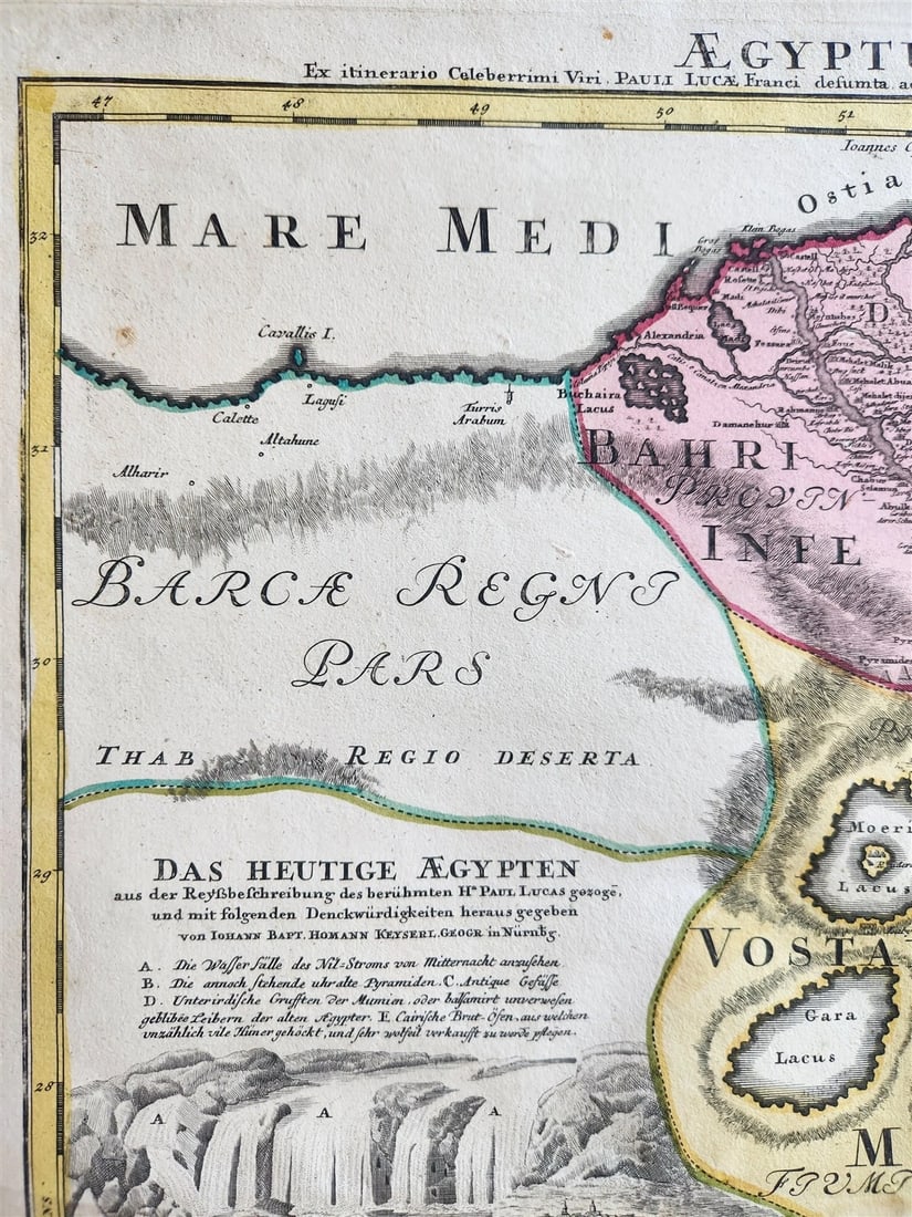 1720 MAP of EGYPT by JOHANN HOMANN antique AEGYPTUS HODIERNA - 3