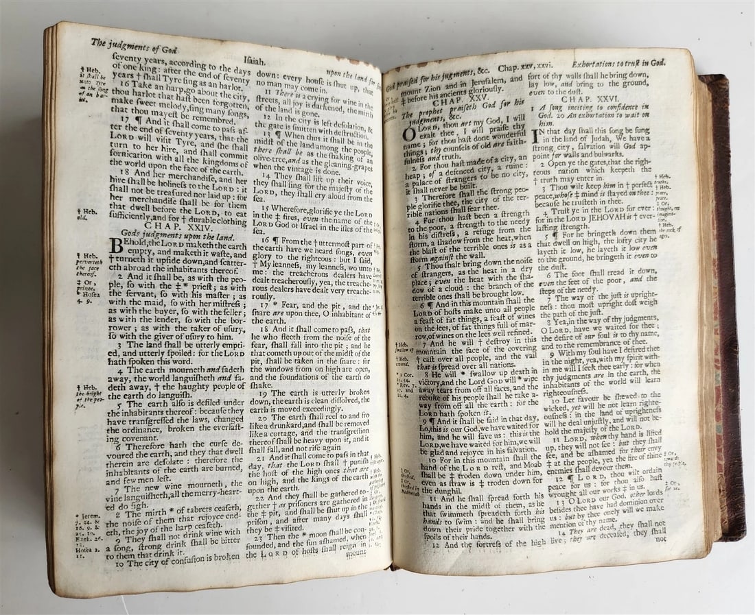 1679 BIBLE in ENGLISH King James antique ORIGINAL red morocco BINDING - 9