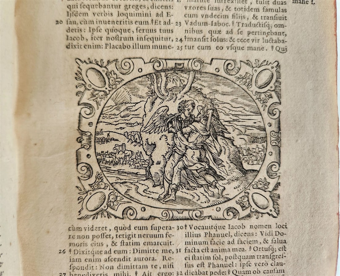 1571 BIBLE in LATIN ILLUSTRATED w/ 135 WOODCUTS antique PIGSKIN w/ METAL CORNERS - 13