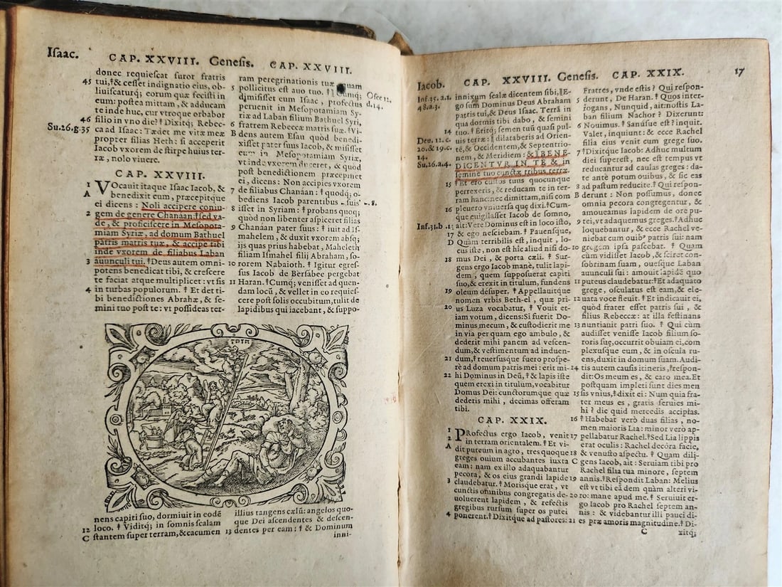 1571 BIBLE in LATIN ILLUSTRATED w/ 135 WOODCUTS antique PIGSKIN w/ METAL CORNERS - 14