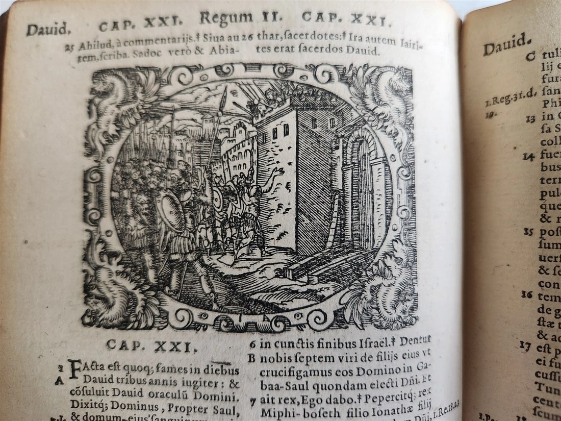 1571 BIBLE in LATIN ILLUSTRATED w/ 135 WOODCUTS antique PIGSKIN w/ METAL CORNERS - 18