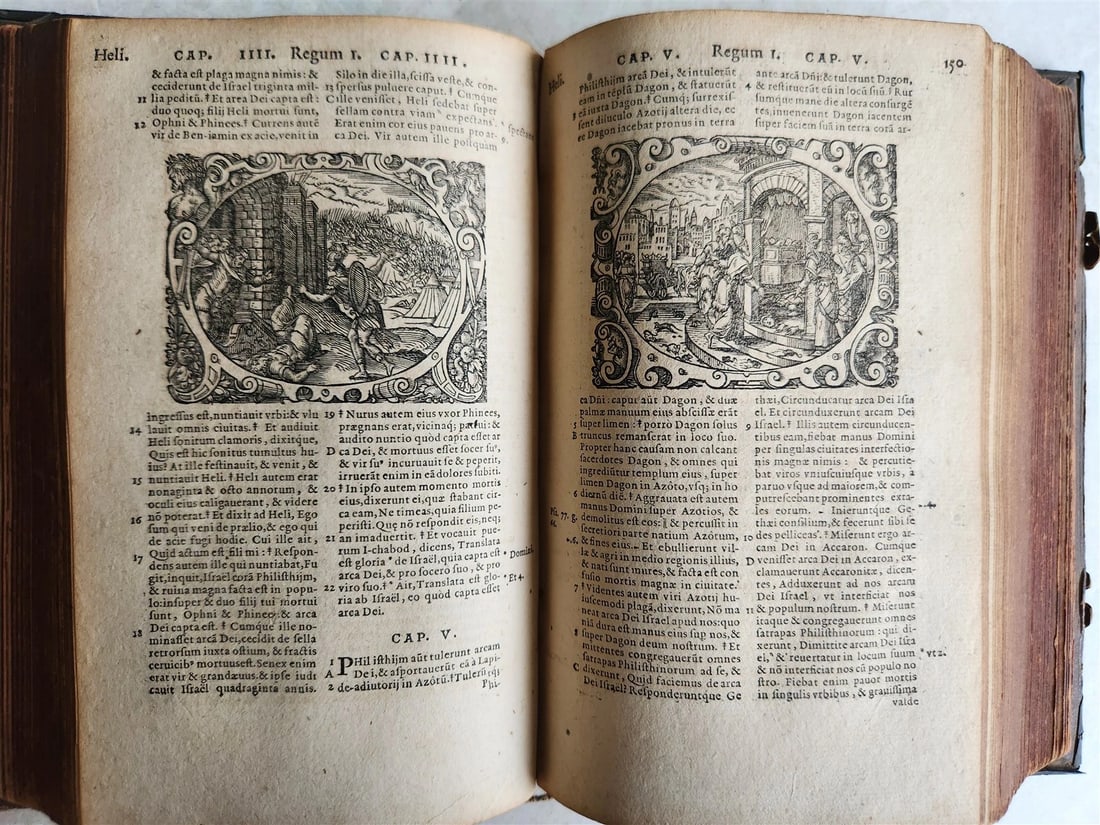 1571 BIBLE in LATIN ILLUSTRATED w/ 135 WOODCUTS antique PIGSKIN w/ METAL CORNERS - 20