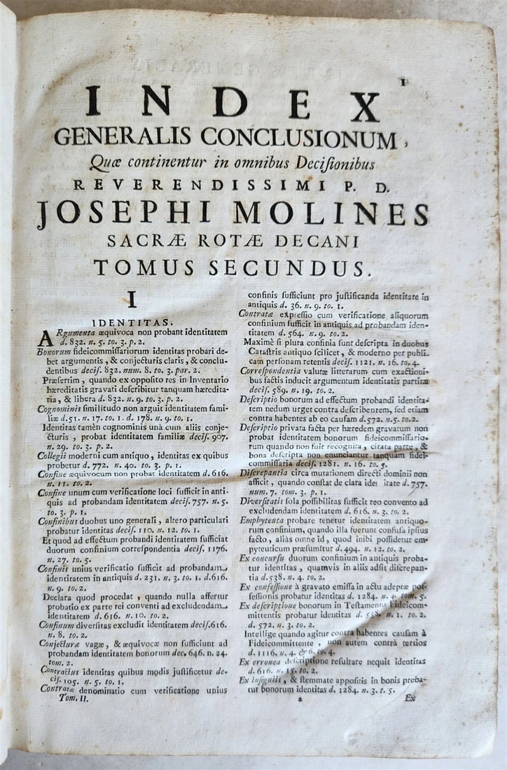 1720s LAW BOOK INDEX GENERALIS CONCLUSIONUM antique VELLUM BOUND FOLIO Vol. II - 4