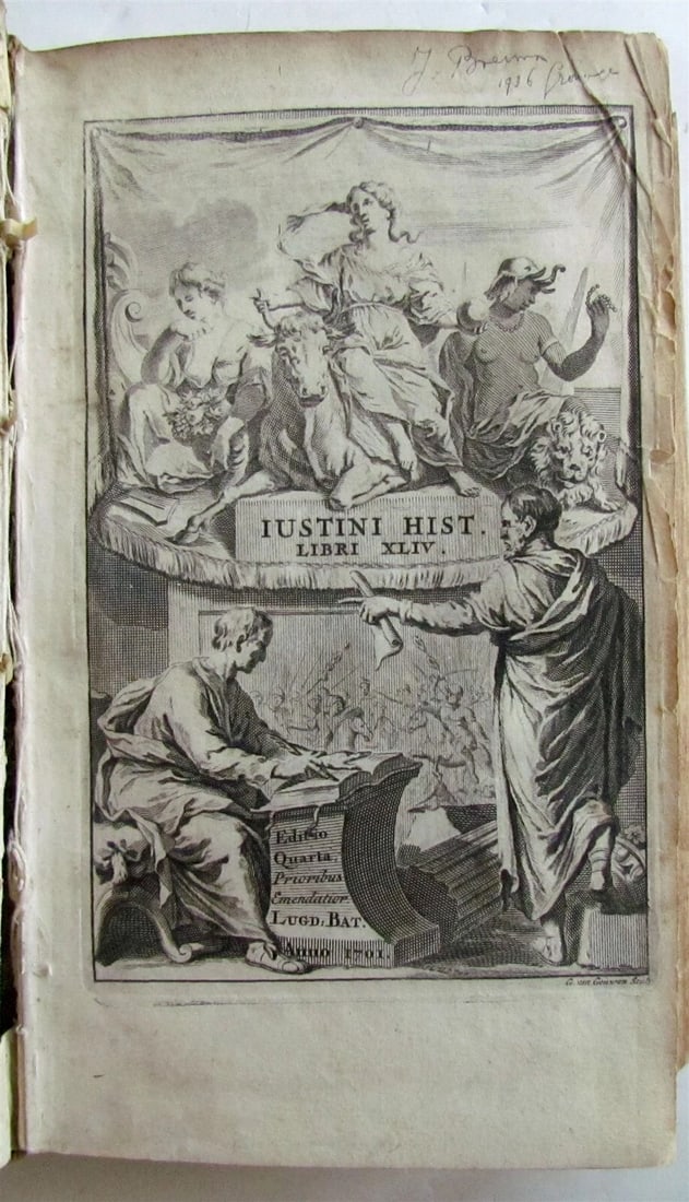 1701 HISTORIAE PHILIPPICAE by JUSTINIUS VELLUM PRIZED BINDING antique - 4