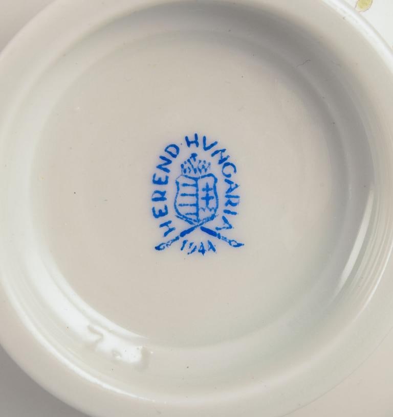 Herend, three pairs of large porcelain teacups with saucers. Dated 1944 - 8