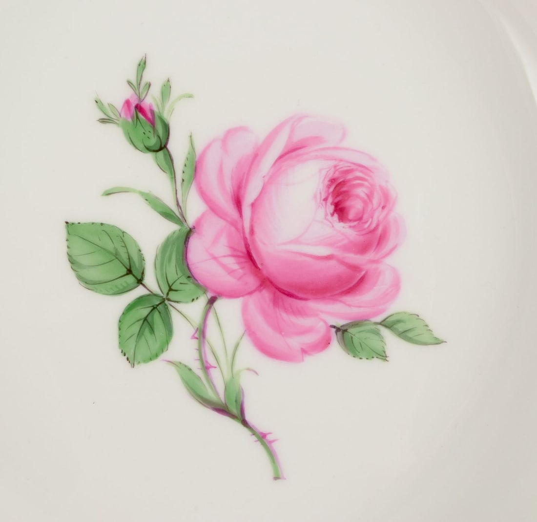 Meissen, Germany. "Pink Rose". Six porcelain deep plates. 1920s/30s - 3